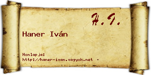 Haner Iván névjegykártya